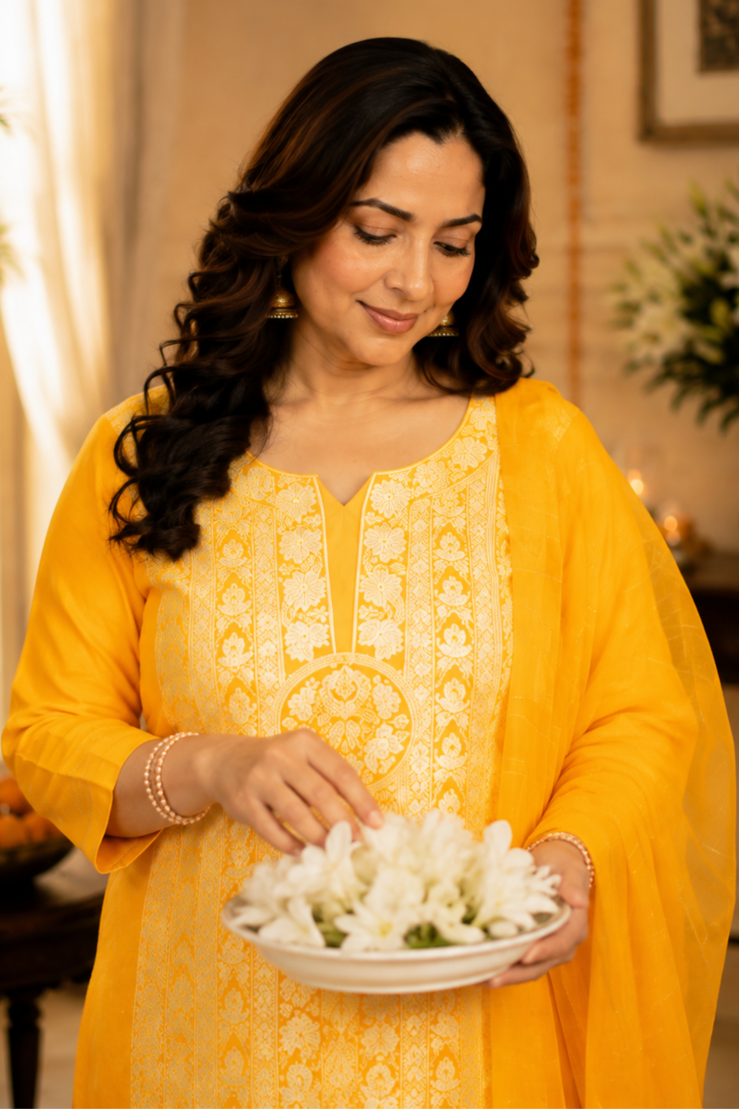 Mustard Gold Jacquard Linen Suit
