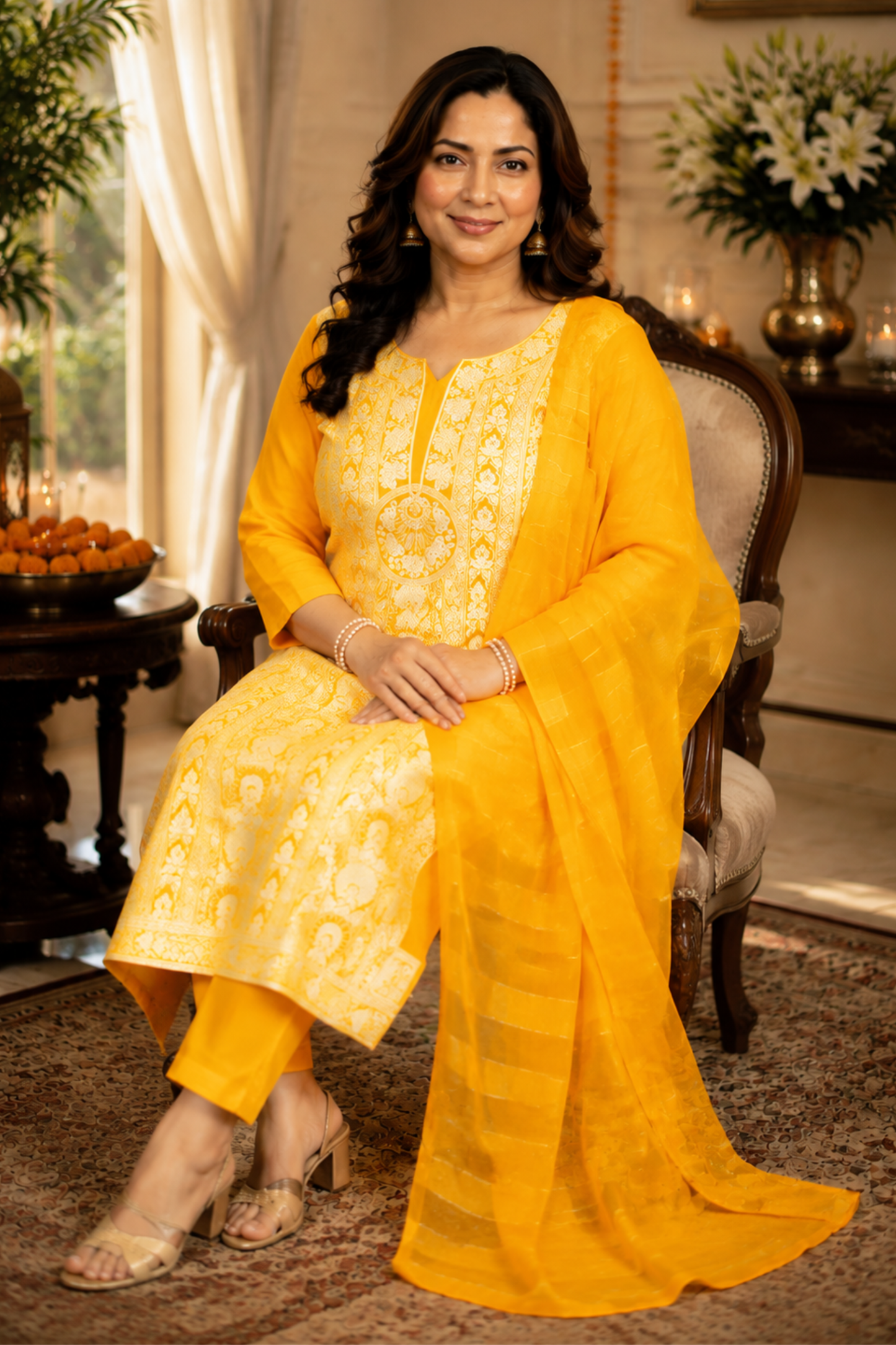 Mustard Gold Jacquard Linen Suit