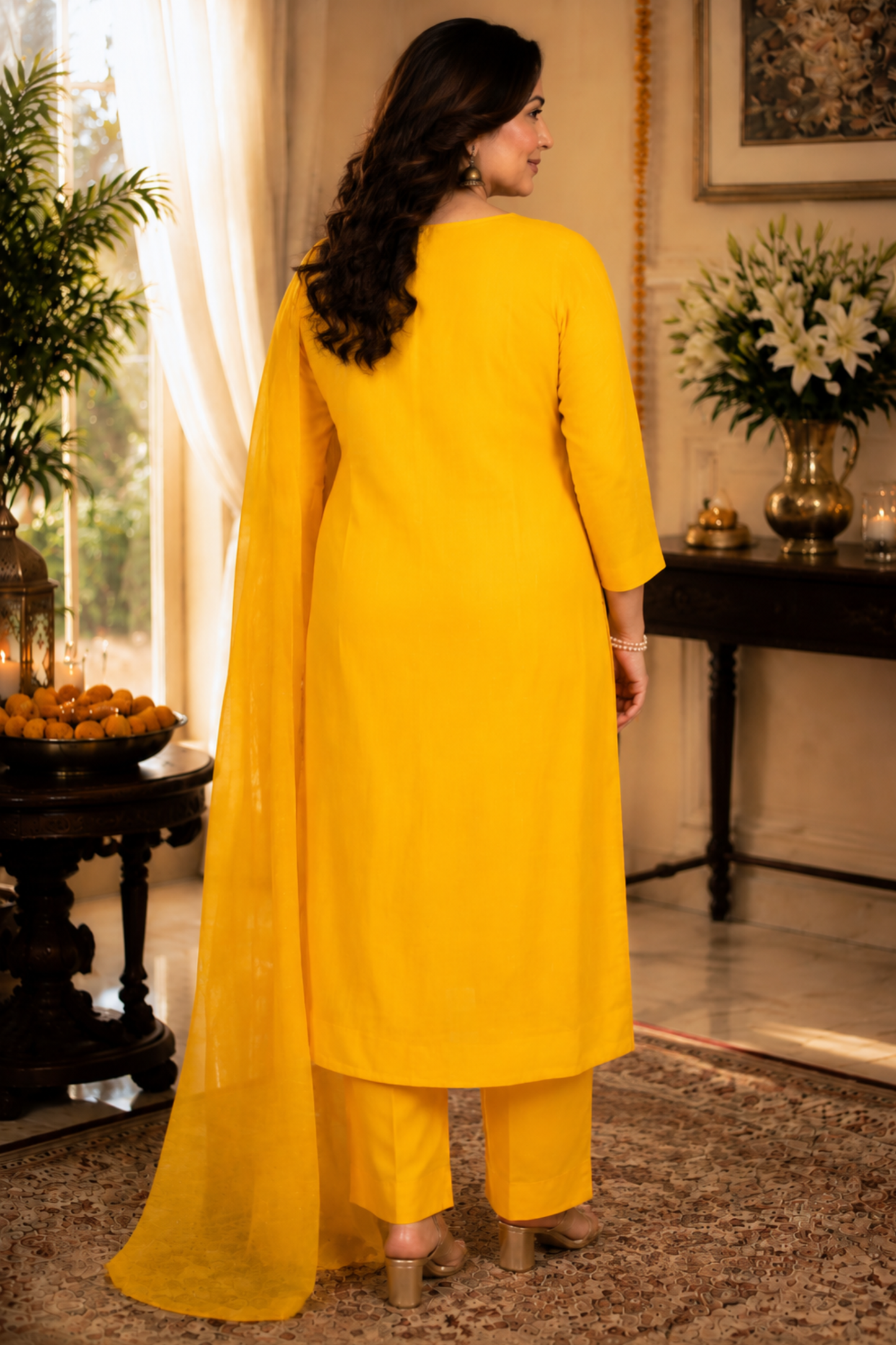 Mustard Gold Jacquard Linen Suit