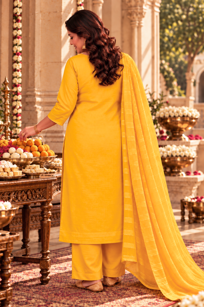 Mustard Gold Jacquard Linen Suit