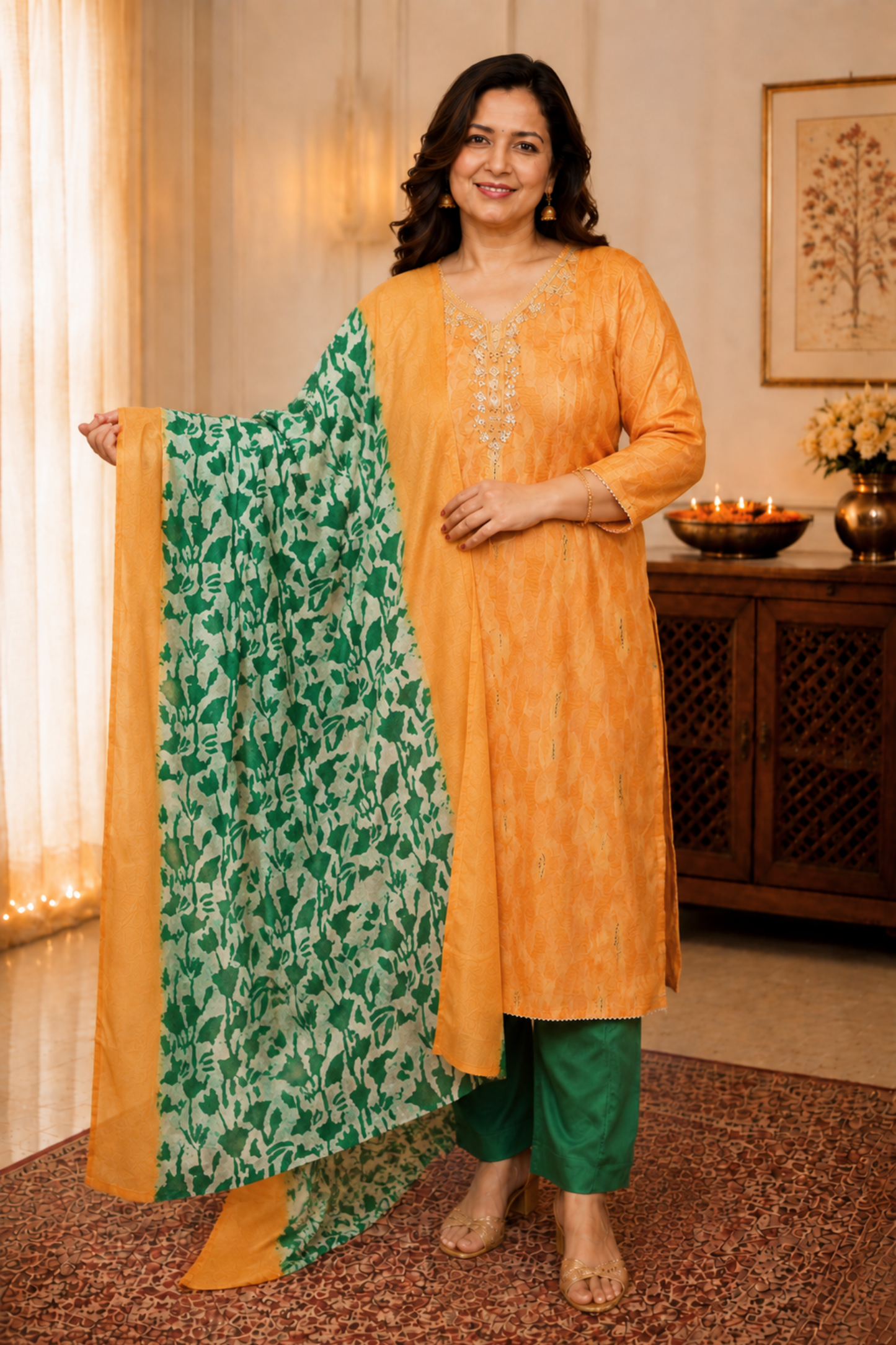 Mustard Meadow Muslin Suit Set
