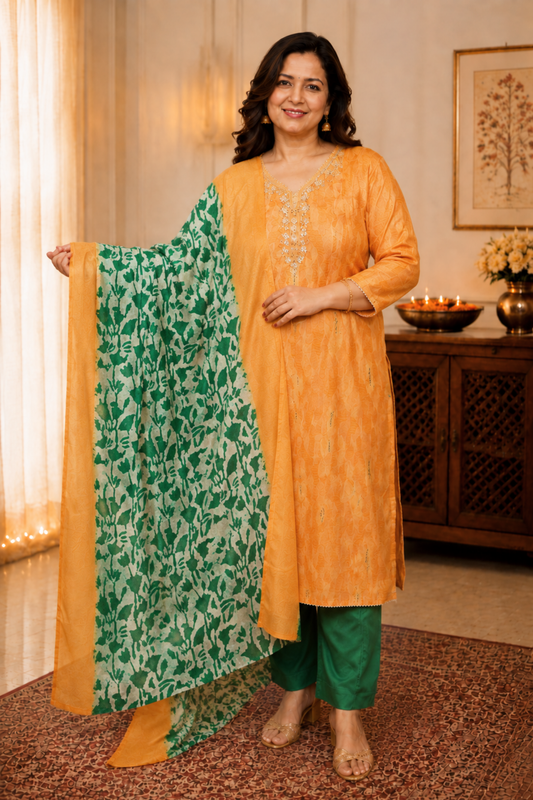 Mustard Meadow Muslin Suit Set