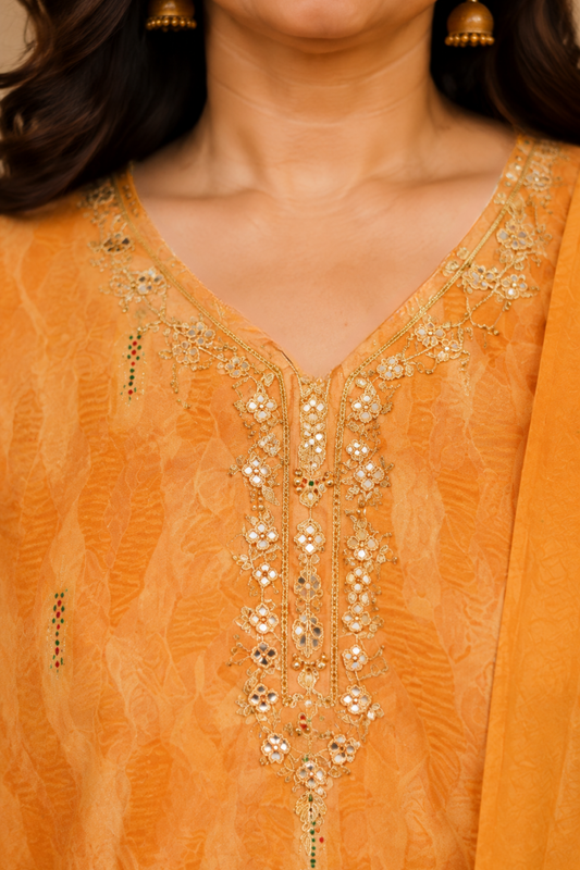 Mustard Meadow Muslin Suit Set