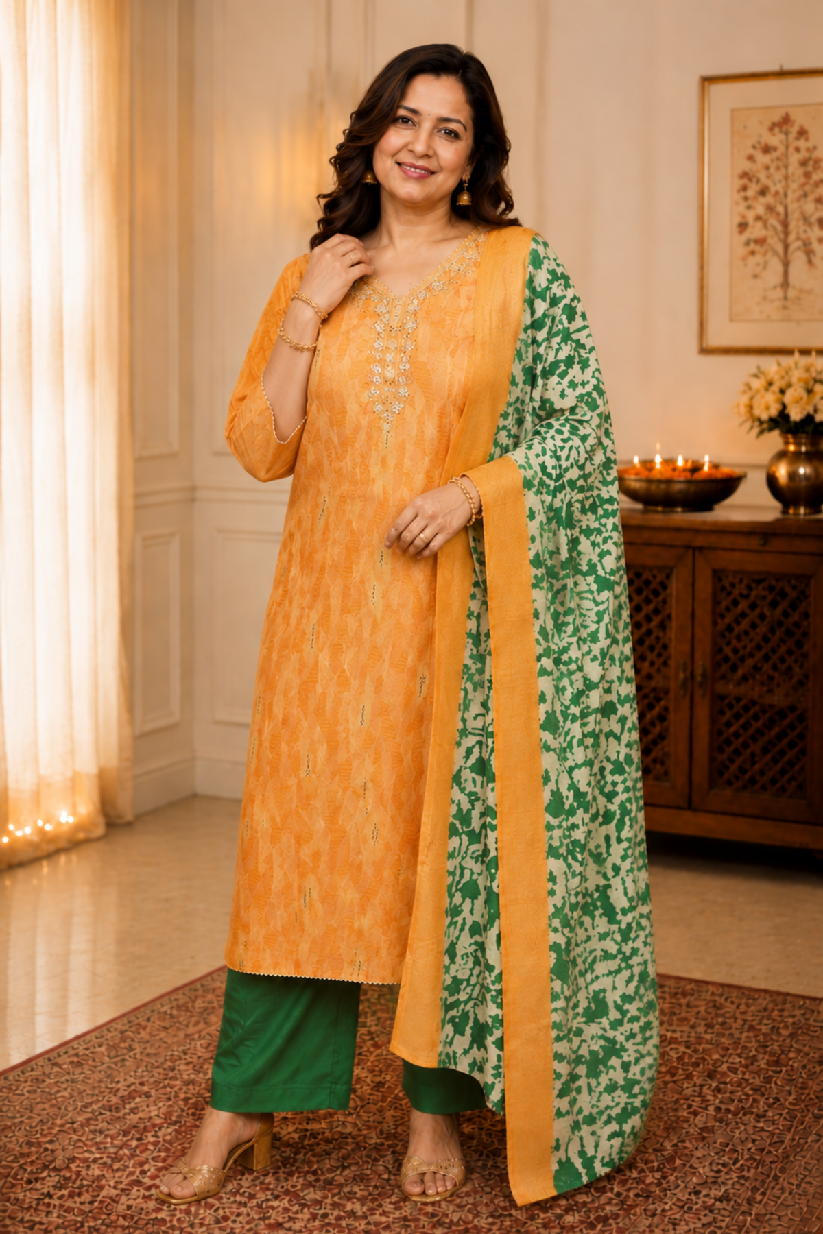 Mustard Meadow Muslin Suit Set