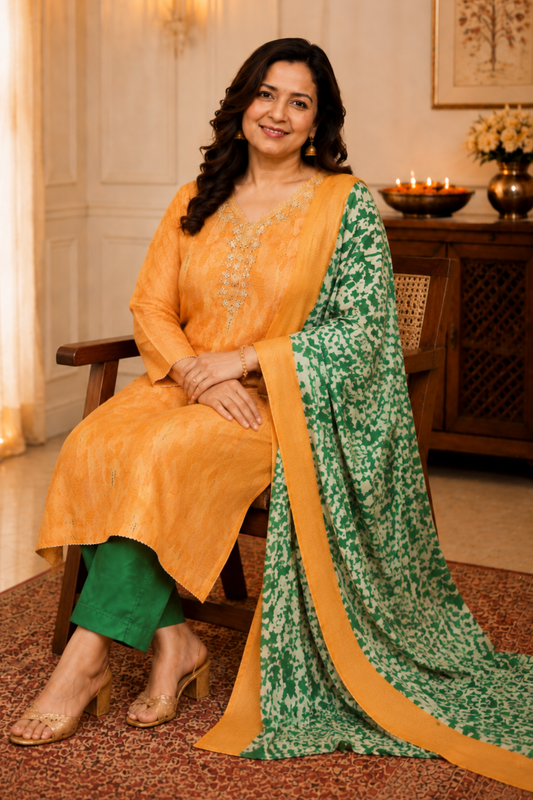 Mustard Meadow Muslin Suit Set
