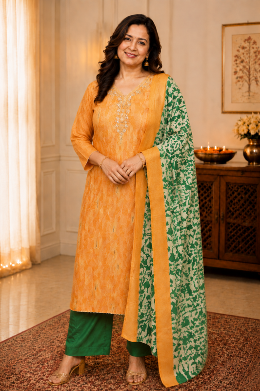 Mustard Meadow Muslin Suit Set