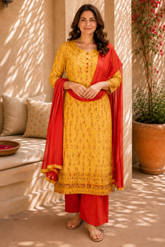 Mustard Muse Rayon Suit Set