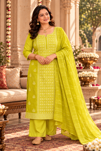 Mustard Olive Jacquard Linen Suit