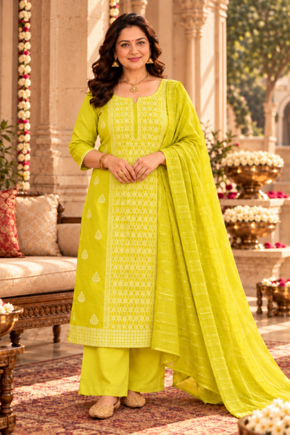 Mustard Olive Jacquard Linen Suit