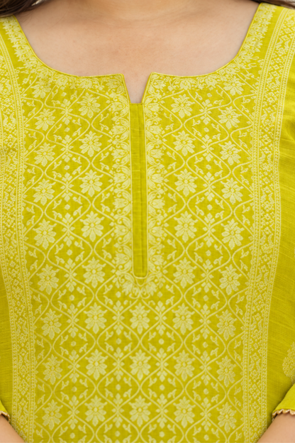 Mustard Olive Jacquard Linen Suit
