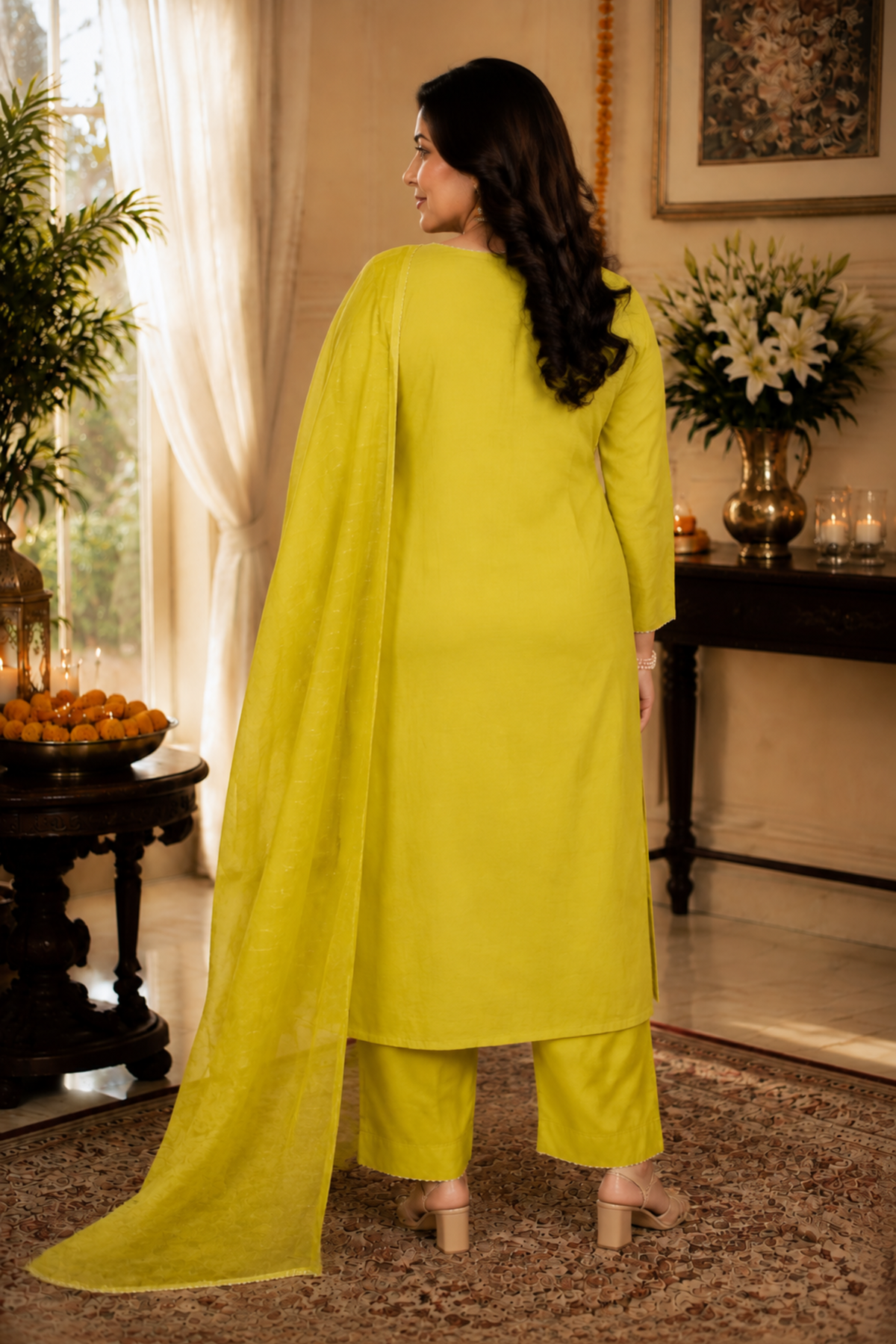 Mustard Olive Jacquard Linen Suit