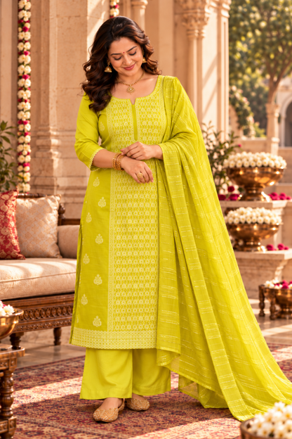 Mustard Olive Jacquard Linen Suit