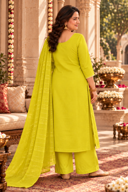 Mustard Olive Jacquard Linen Suit
