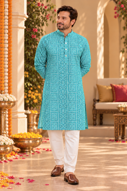 Mystic Aqua Foiled Festive Kurta