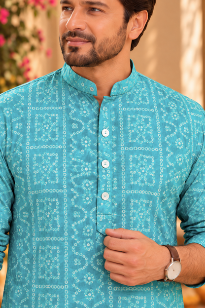 Mystic Aqua Foiled Festive Kurta