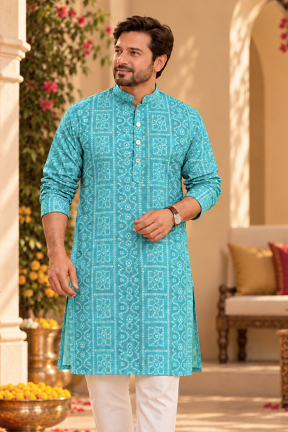 Mystic Aqua Foiled Festive Kurta