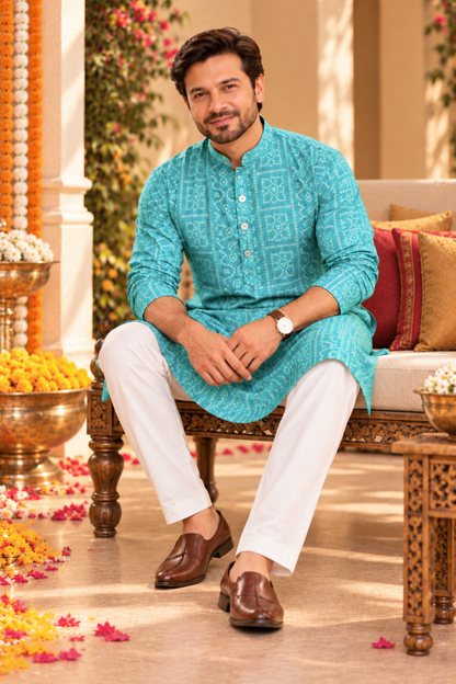 Mystic Aqua Foiled Festive Kurta