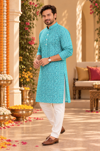 Mystic Aqua Foiled Festive Kurta