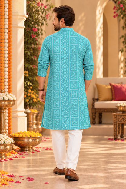 Mystic Aqua Foiled Festive Kurta