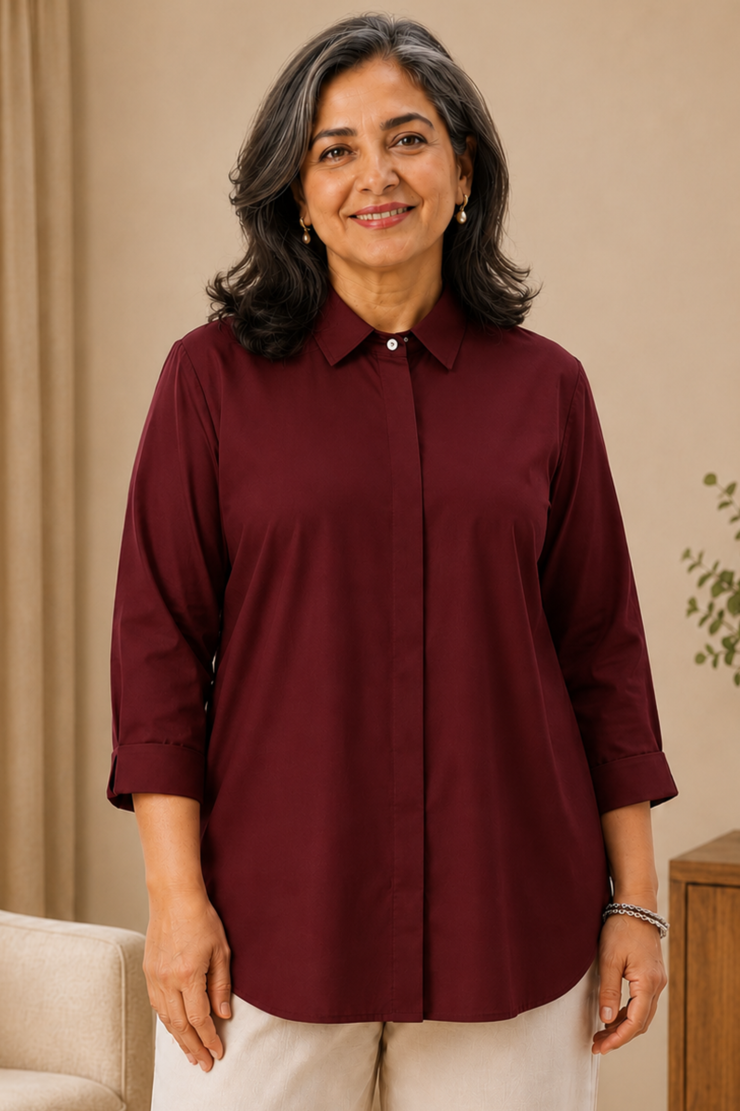 Mystic Maroon Solid Rayon Shirt