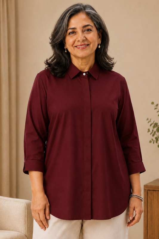Mystic Maroon Solid Rayon Shirt