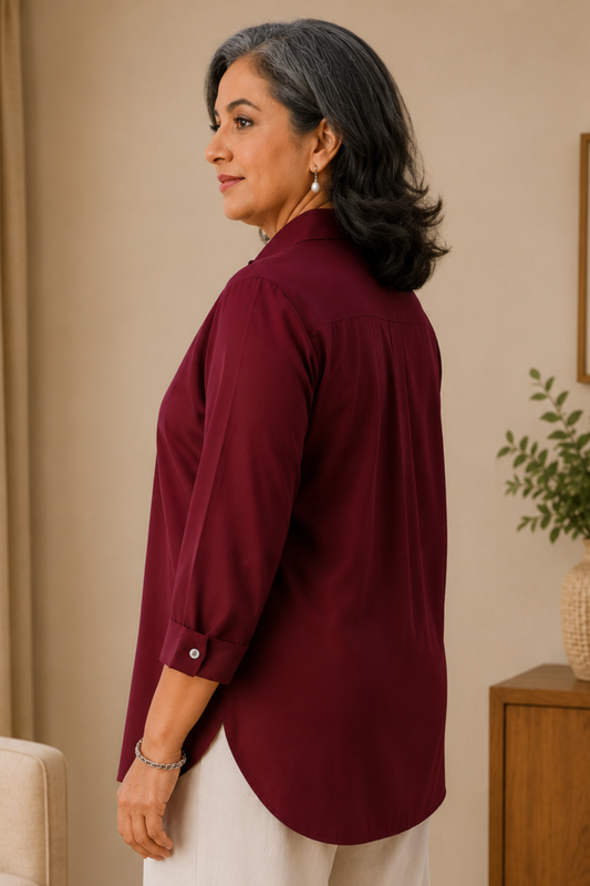 Mystic Maroon Solid Rayon Shirt