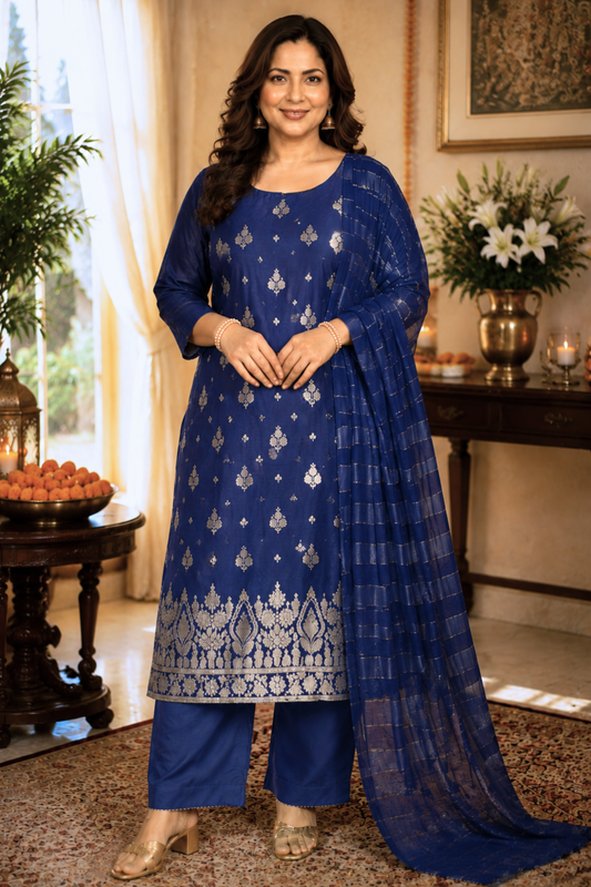 Mystic Blue Jacquard Linen Suit