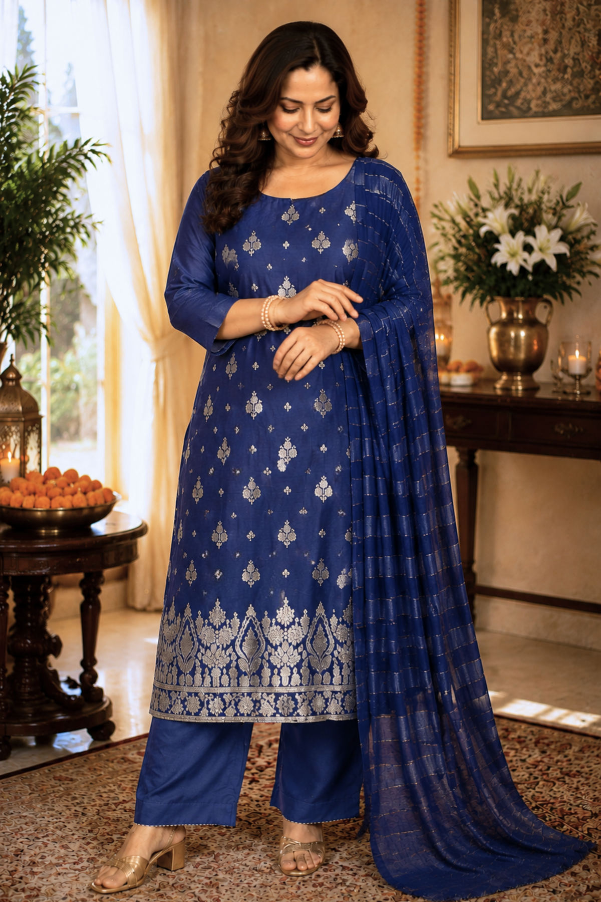Mystic Blue Jacquard Linen Suit