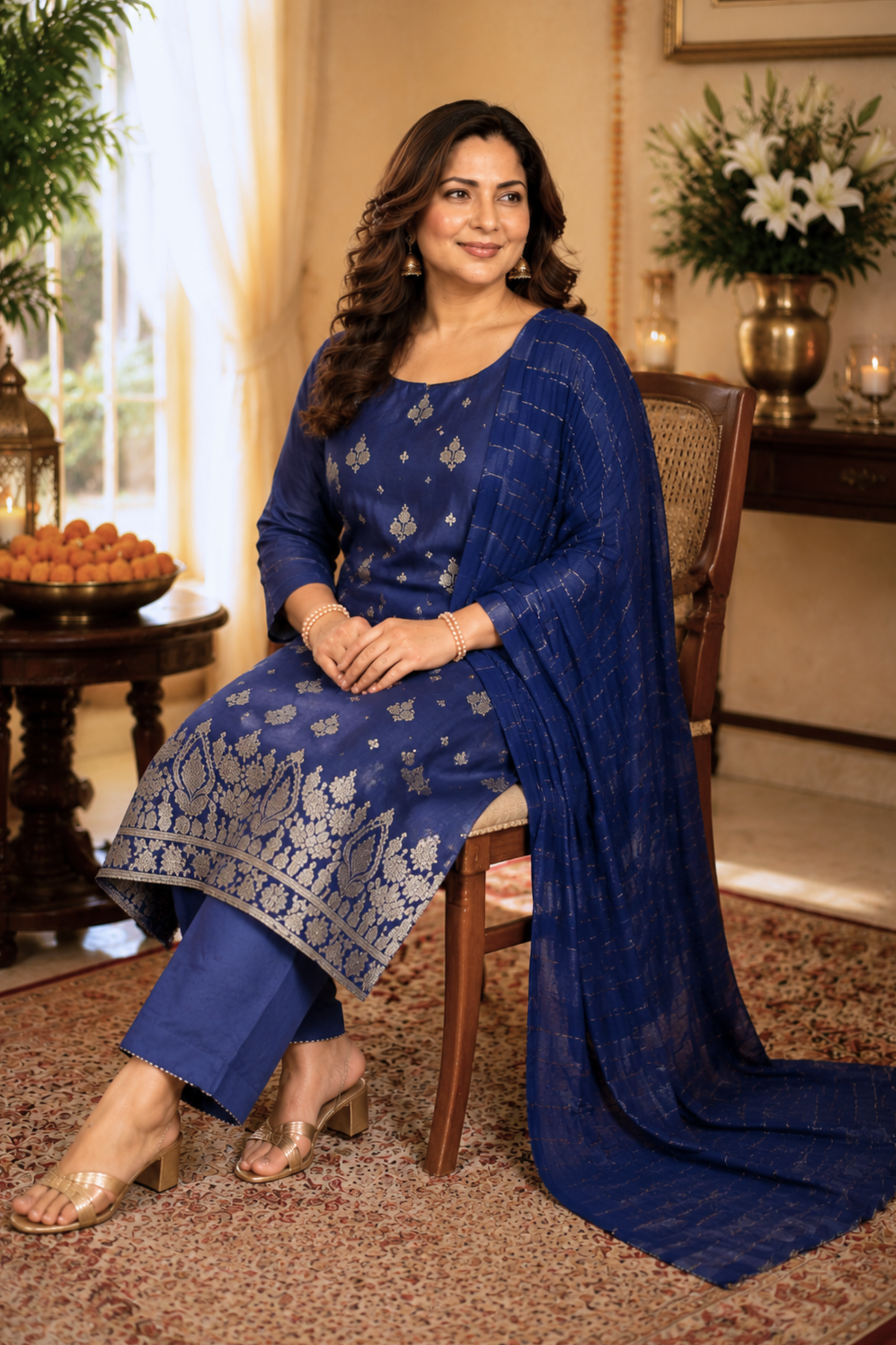 Mystic Blue Jacquard Linen Suit