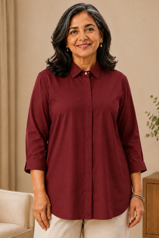 Mystic Maroon Solid Rayon Shirt