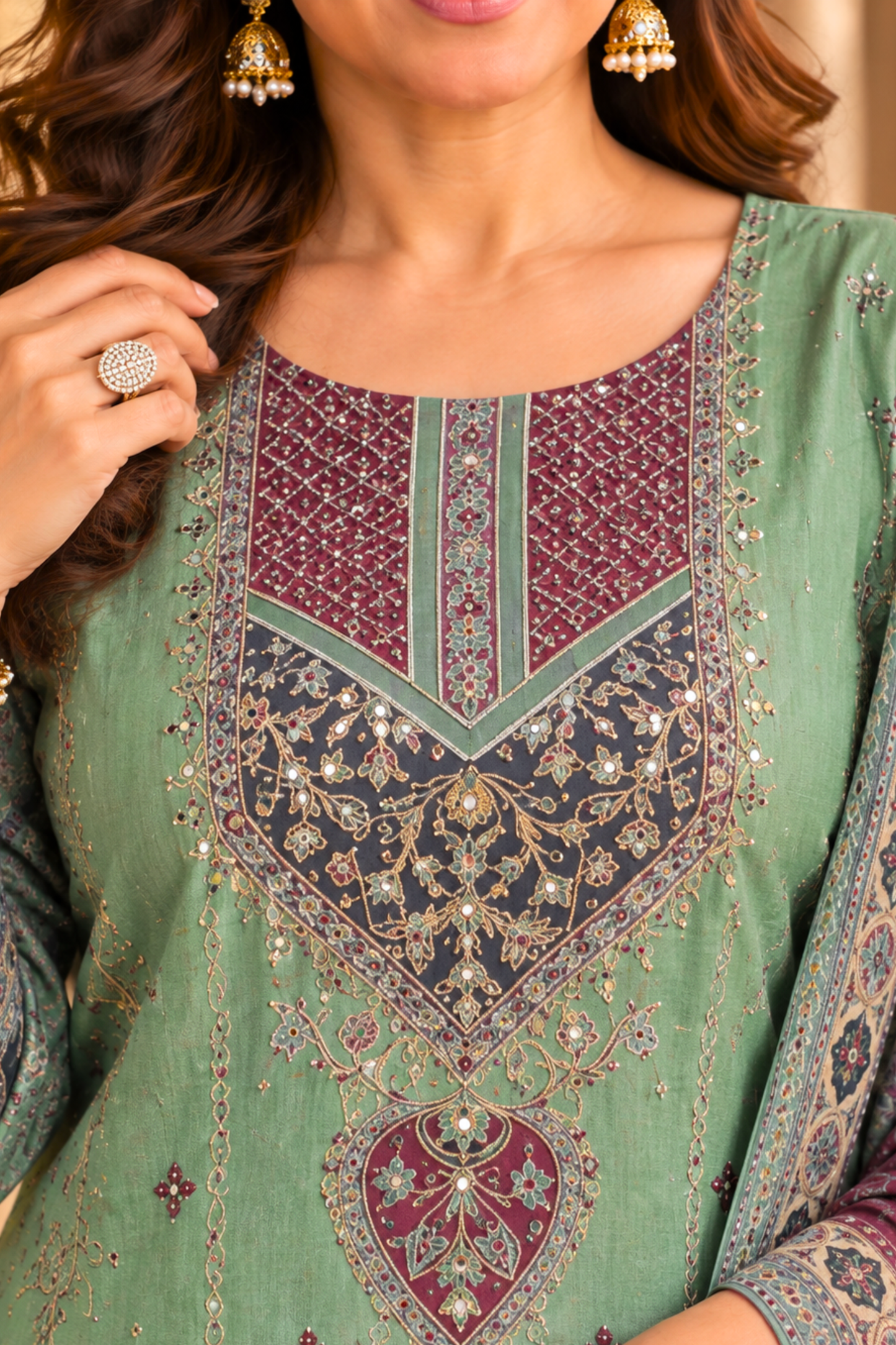 Nafeesa Karachi Muslin Suit with Aari Work