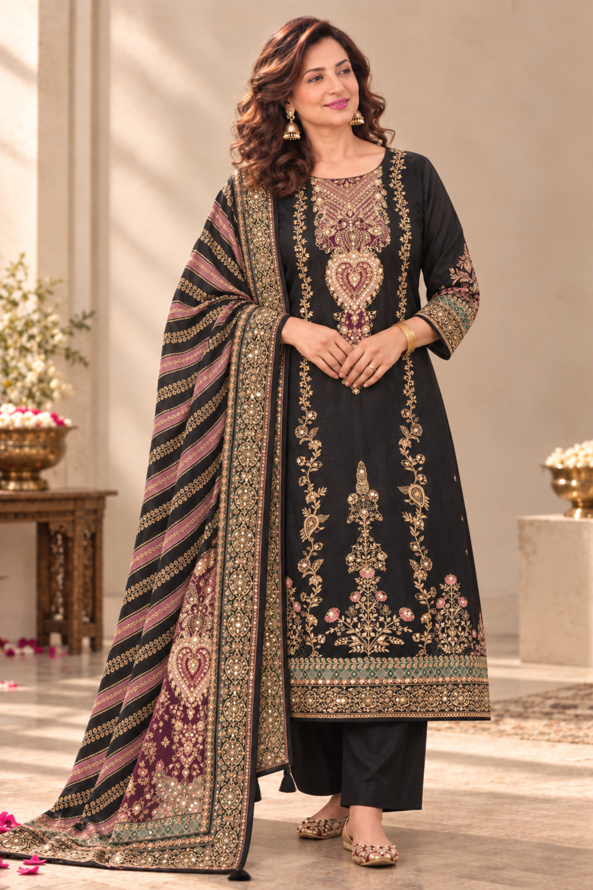 Nilofer Karachi Muslin Suit With Aari Work