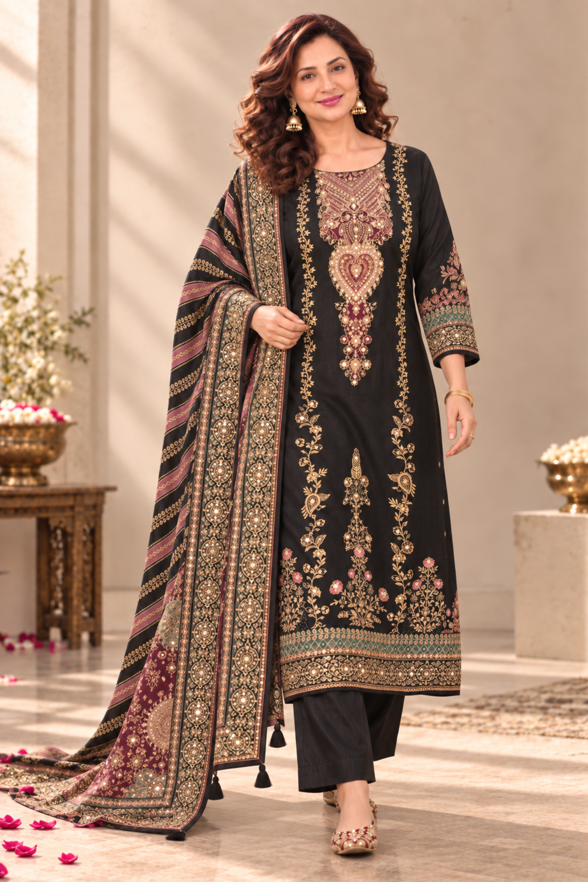 Nilofer Karachi Muslin Suit With Aari Work