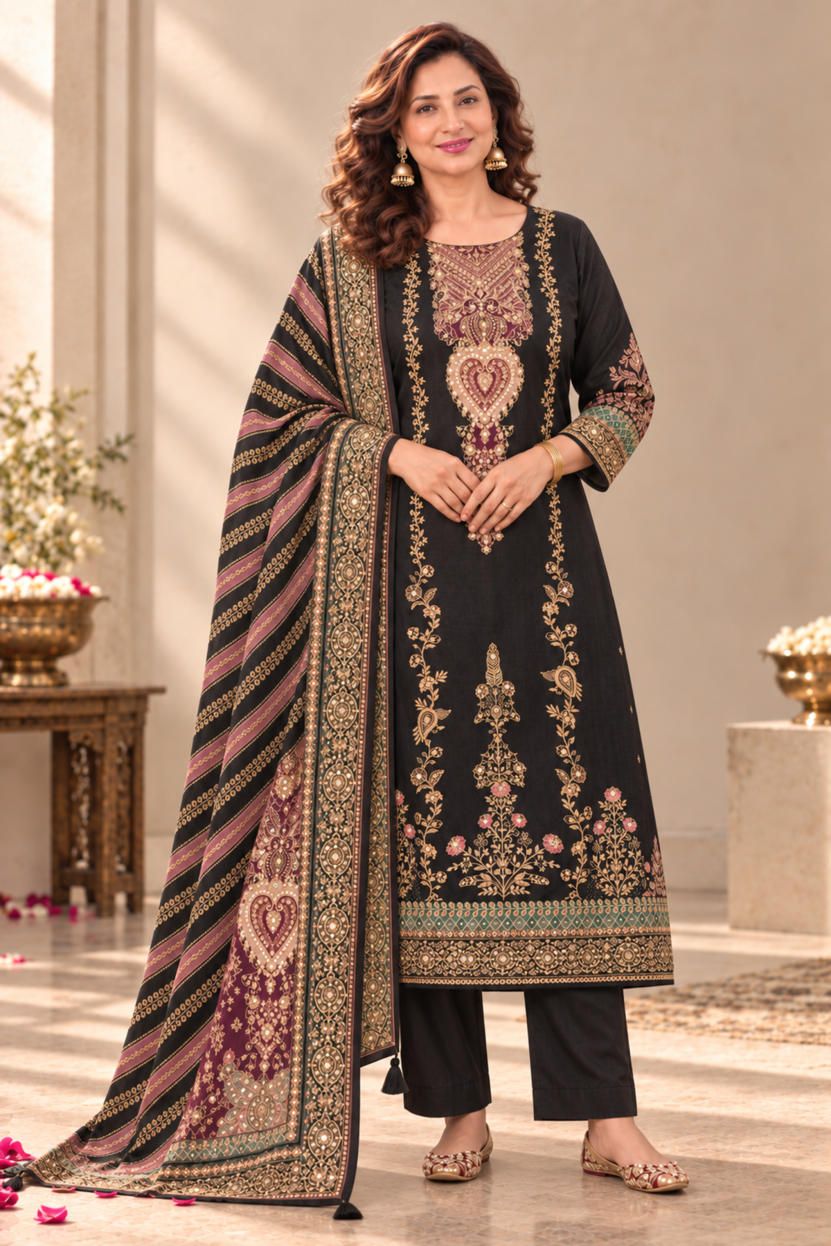 Nilofer Karachi Muslin Suit With Aari Work