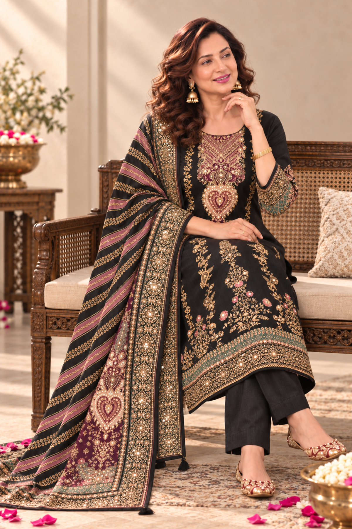 Nilofer Karachi Muslin Suit With Aari Work