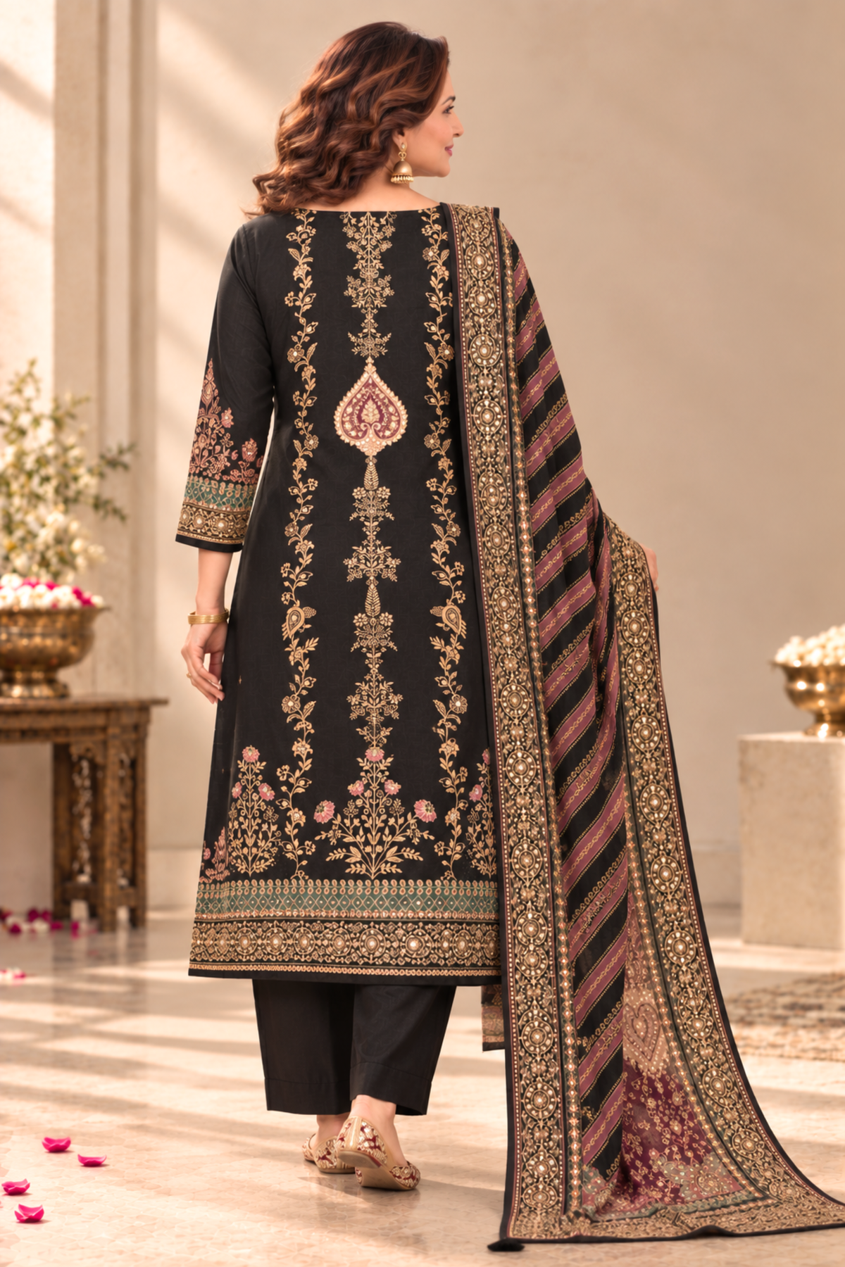 Nilofer Karachi Muslin Suit With Aari Work