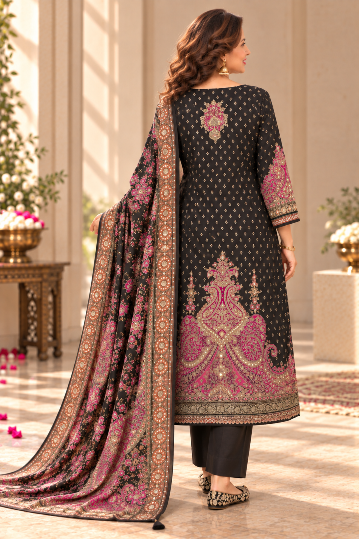 Nargis Karachi Muslin Suit With Mirror Work