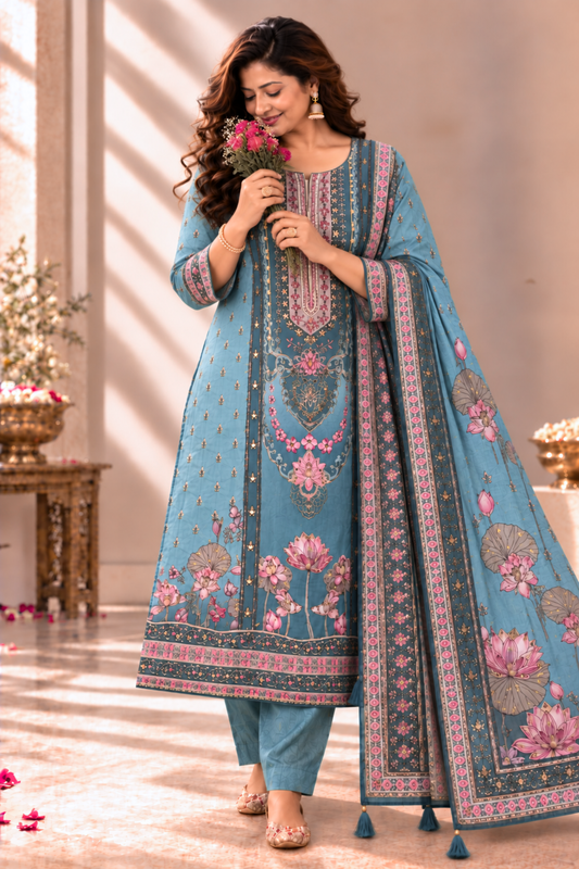 Nargis Karachi Muslin Suit With Aari Work