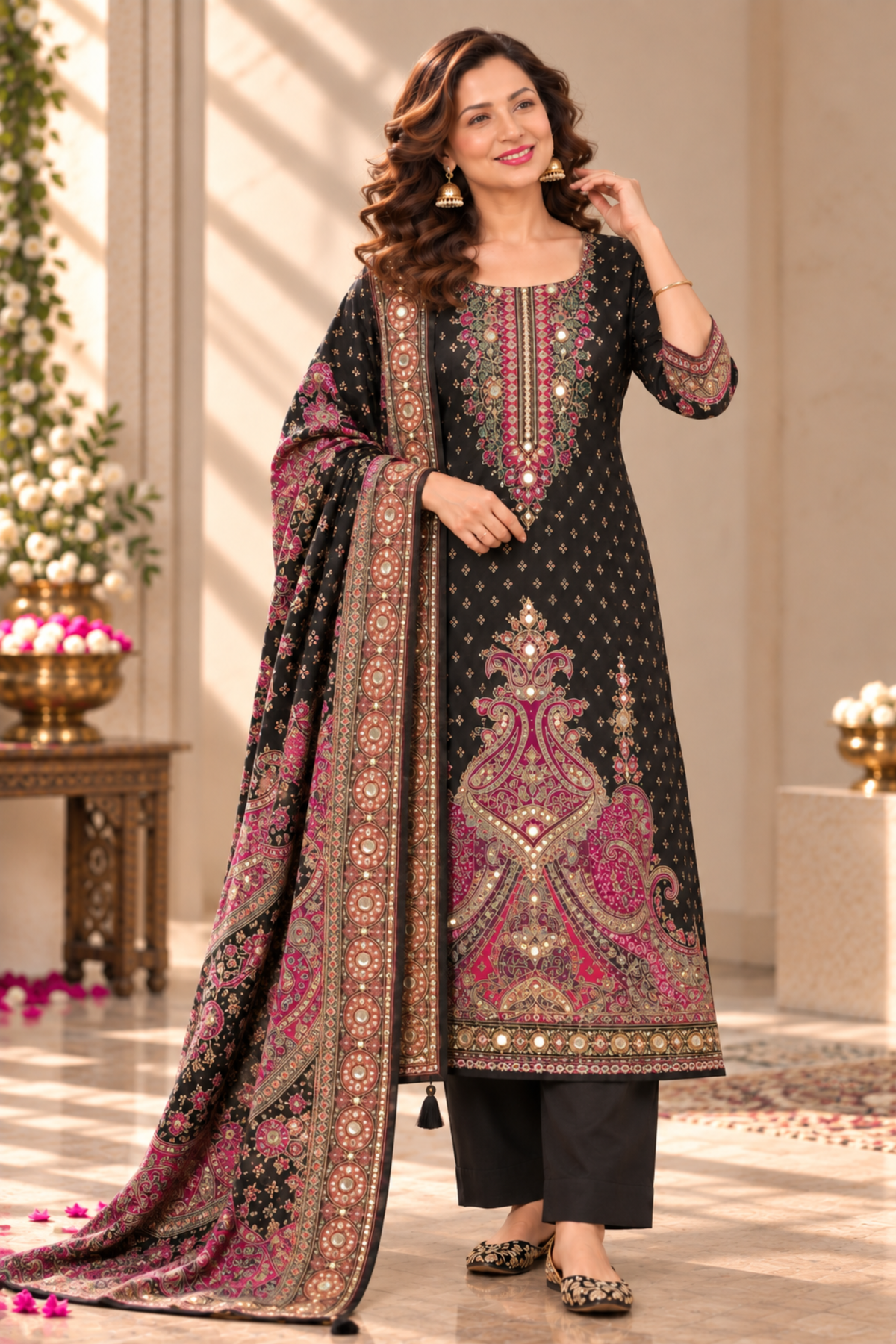 Nargis Karachi Muslin Suit With Mirror Work