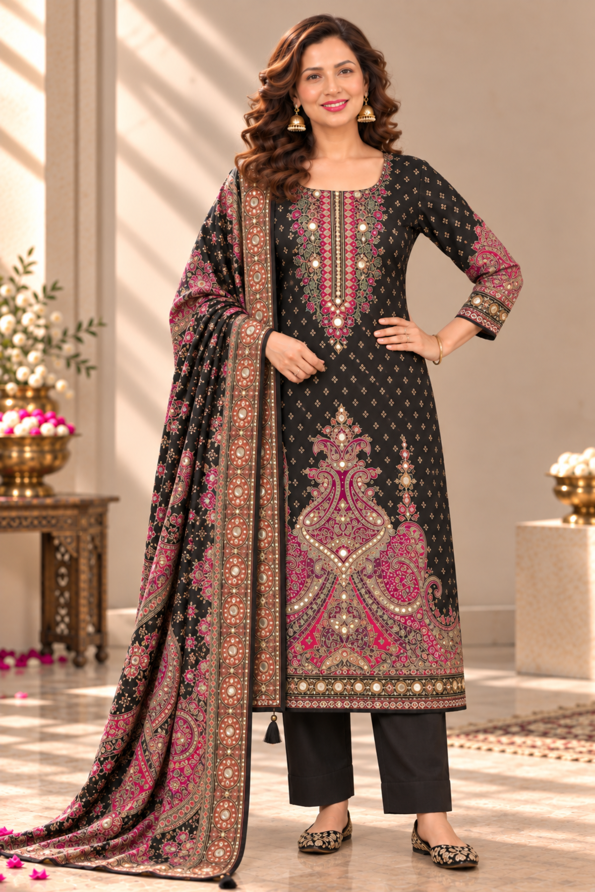 Nargis Karachi Muslin Suit With Mirror Work