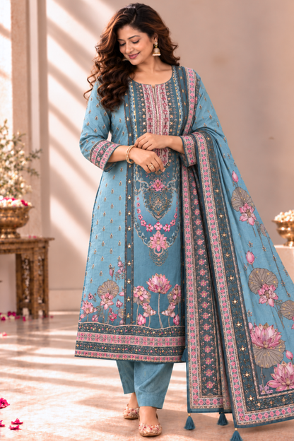 Nargis Karachi Muslin Suit With Aari Work