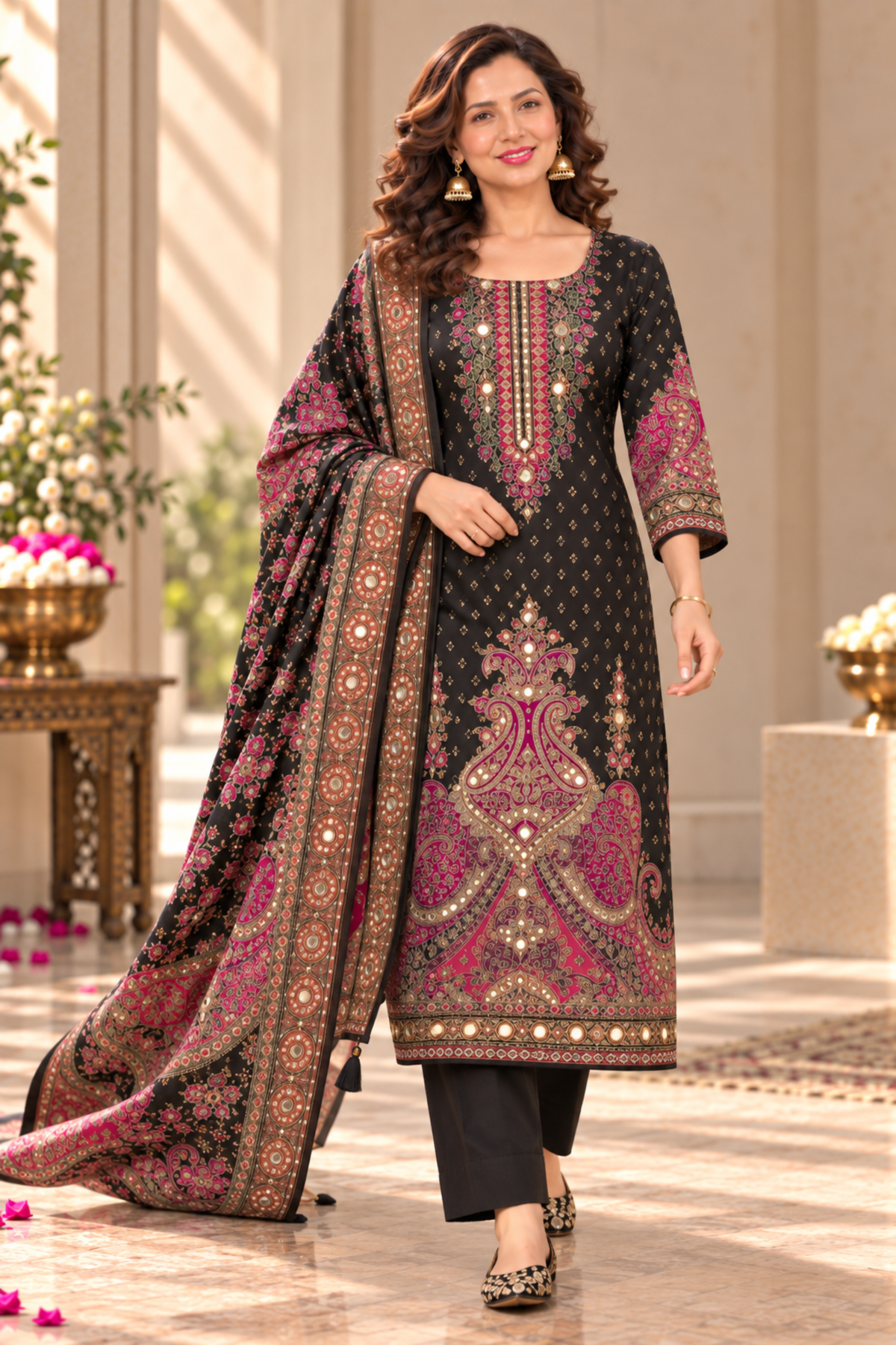 Nargis Karachi Muslin Suit With Mirror Work