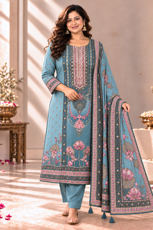 Nargis Karachi Muslin Suit With Aari Work