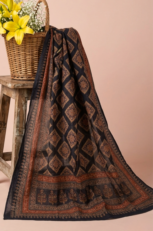 Navy Block Cotton Dupatta