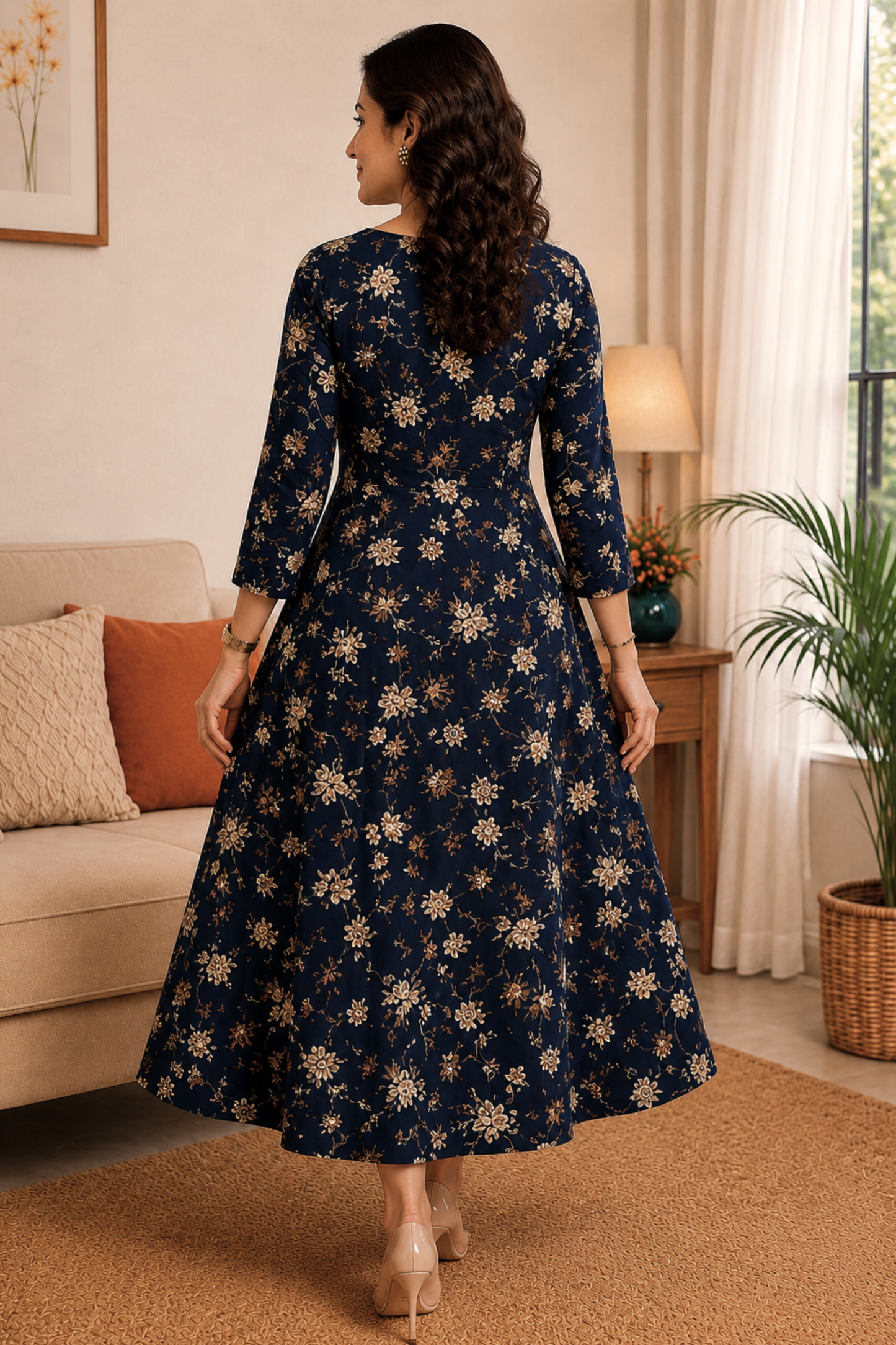 Navy Blossom Georgette Dress with Pockets