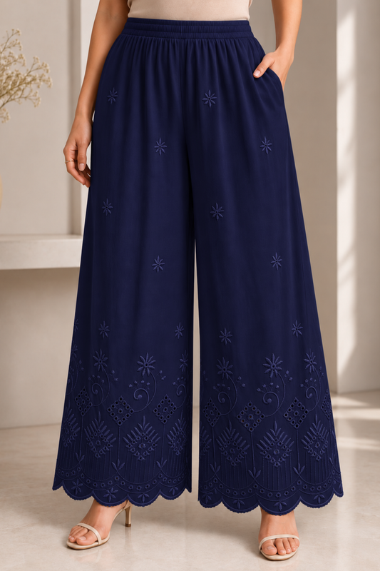 Navy Blue Chikankari Flared Palazzo Pant