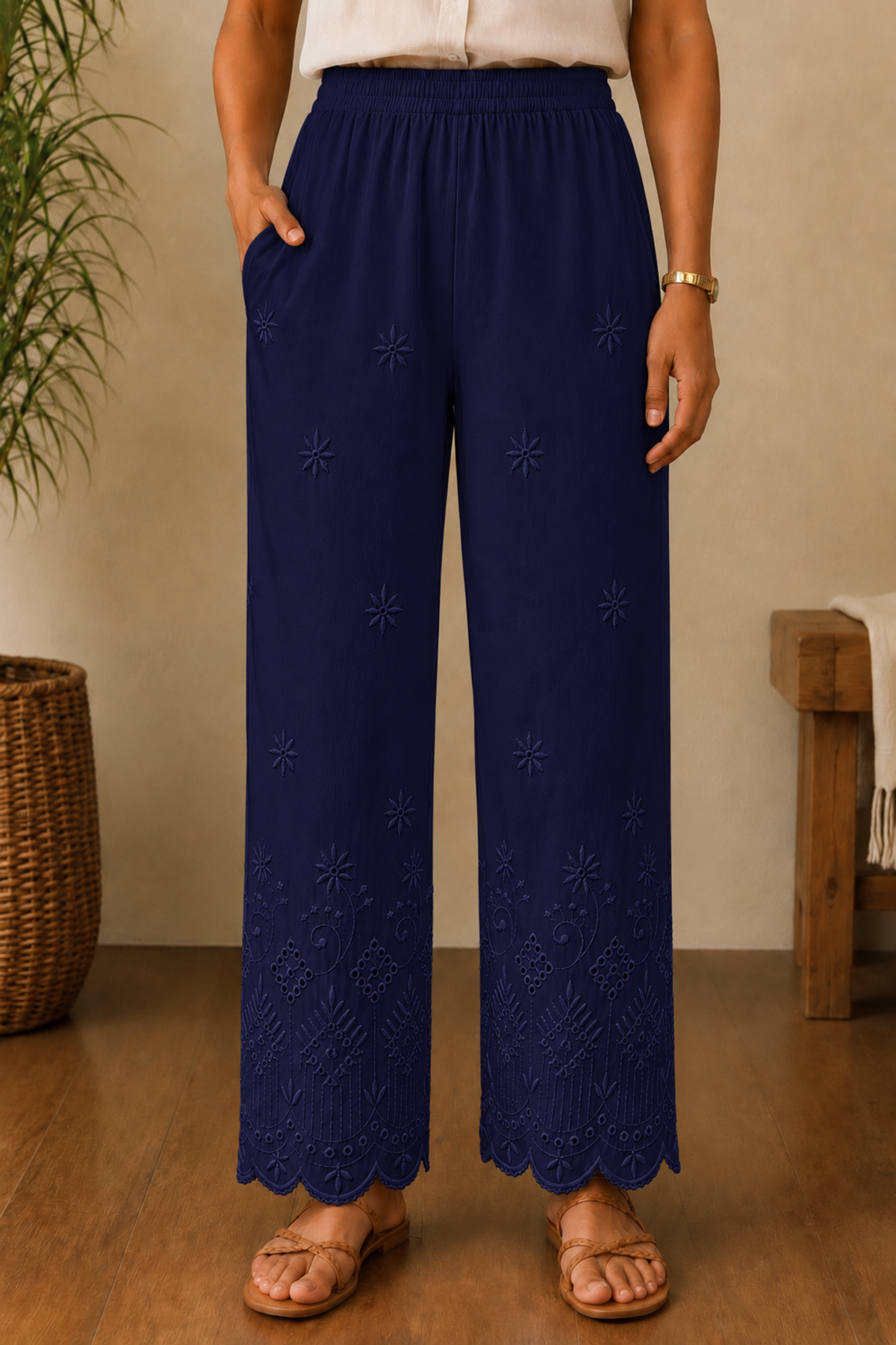 Navy Blue Chikankari Pant Palazzo