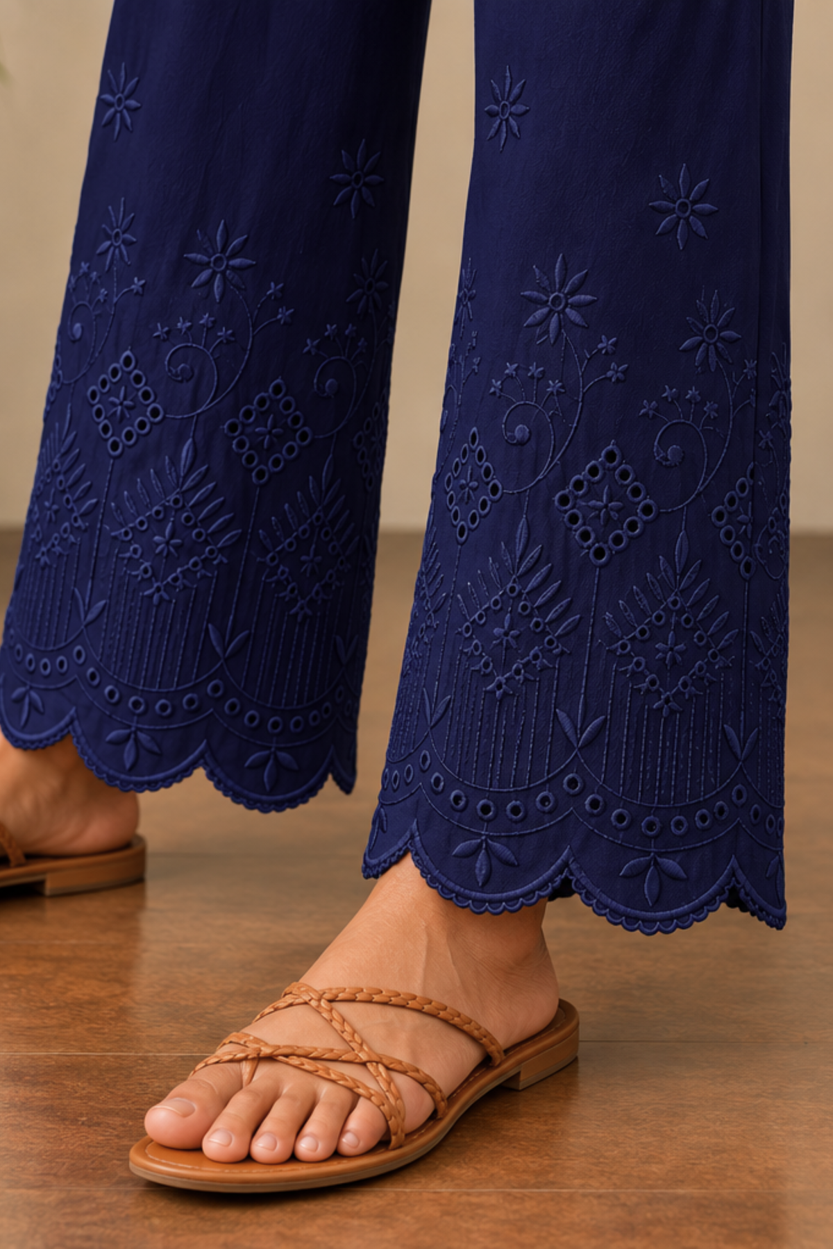 Navy Blue Chikankari Pant Palazzo