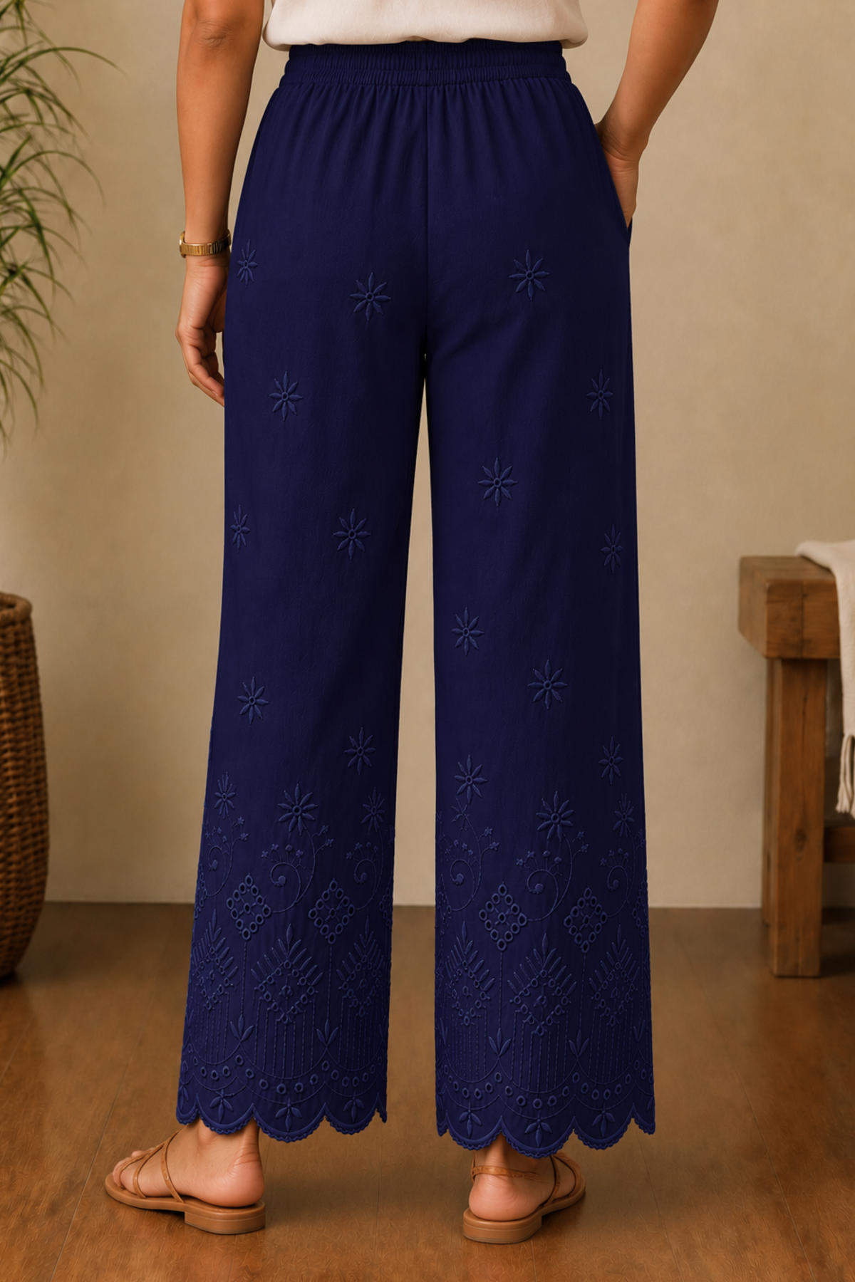 Navy Blue Chikankari Pant Palazzo