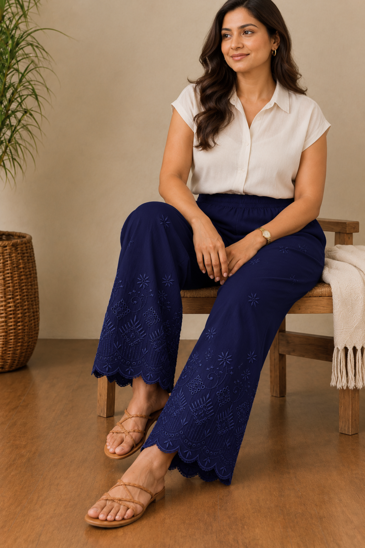 Navy Blue Chikankari Pant Palazzo